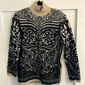 Vintage 1990's JEAN PAUL GAULTIER Size L Black Beige Tattoo Wool sweater